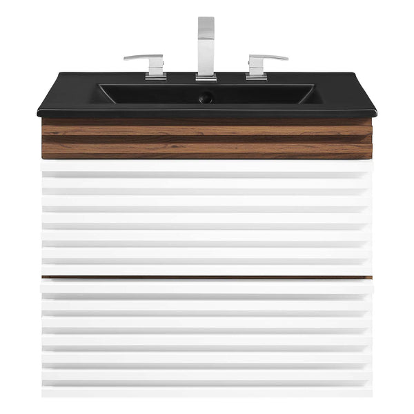 Modway Furniture Render 24" Wall-Mount Bathroom Vanity XRXT White Walnut Black EEI-5364-WHI-WAL-BLK