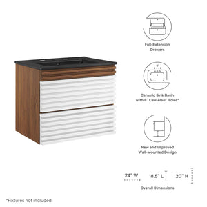 Modway Furniture Render 24" Wall-Mount Bathroom Vanity XRXT White Walnut Black EEI-5364-WHI-WAL-BLK