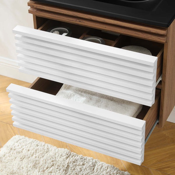 Modway Furniture Render 24" Wall-Mount Bathroom Vanity XRXT White Walnut Black EEI-5364-WHI-WAL-BLK