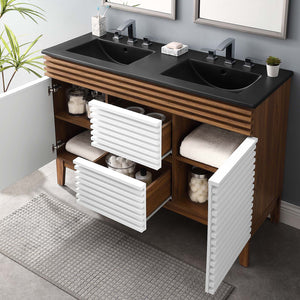 Modway Furniture Render 48" Double Sink Bathroom Vanity XRXT White Walnut Black EEI-5381-WHI-WAL-BLK