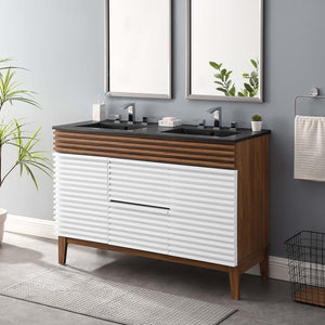 Modway Furniture Render 48" Double Sink Bathroom Vanity XRXT White Walnut Black EEI-5381-WHI-WAL-BLK