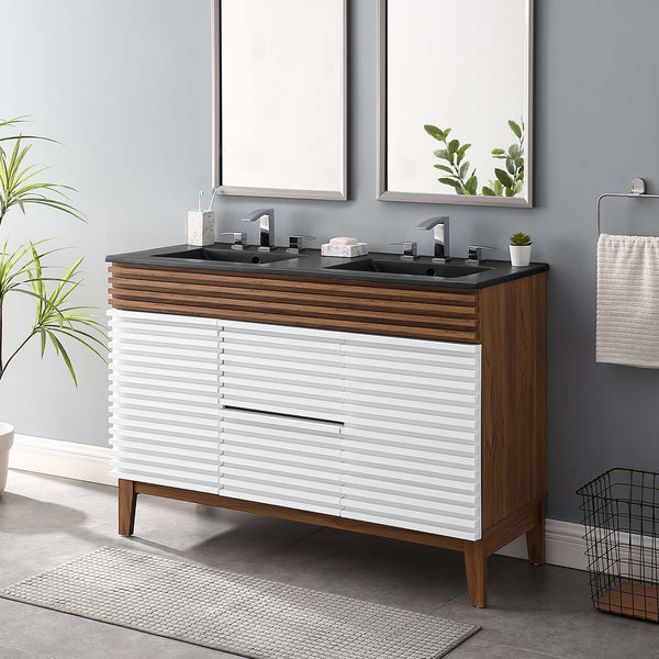 Modway Furniture Render 48" Double Sink Bathroom Vanity XRXT White Walnut Black EEI-5381-WHI-WAL-BLK