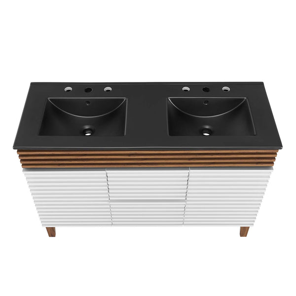 Modway Furniture Render 48" Double Sink Bathroom Vanity XRXT White Walnut Black EEI-5381-WHI-WAL-BLK