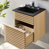 Modway Furniture Render 18" Wall-Mount Bathroom Vanity XRXT Oak Black EEI-5390-OAK-BLK