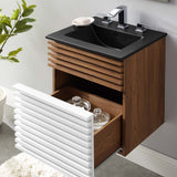 Modway Furniture Render 18" Wall-Mount Bathroom Vanity XRXT White Walnut Black EEI-5390-WHI-WAL-BLK