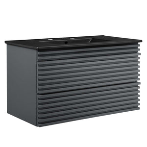 Modway Furniture Render 36" Wall-Mount Bathroom Vanity XRXT Gray Black EEI-5395-GRY-BLK