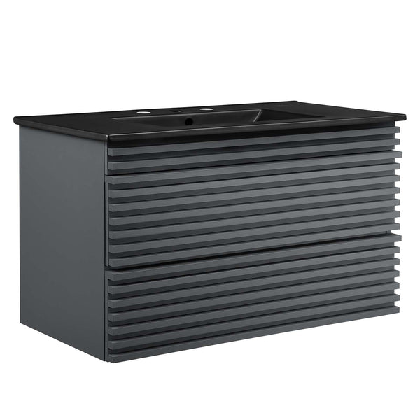 Modway Furniture Render 36" Wall-Mount Bathroom Vanity XRXT Gray Black EEI-5395-GRY-BLK