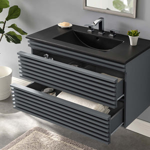 Modway Furniture Render 36" Wall-Mount Bathroom Vanity XRXT Gray Black EEI-5395-GRY-BLK