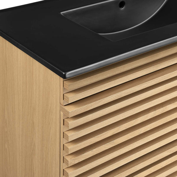 Modway Furniture Render 36" Wall-Mount Bathroom Vanity XRXT Oak Black EEI-5395-OAK-BLK