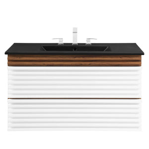 Modway Furniture Render 36" Wall-Mount Bathroom Vanity XRXT White Walnut Black EEI-5395-WHI-WAL-BLK