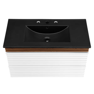 Modway Furniture Render 36" Wall-Mount Bathroom Vanity XRXT White Walnut Black EEI-5395-WHI-WAL-BLK