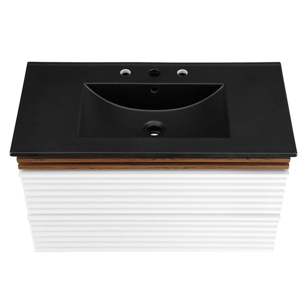 Modway Furniture Render 36" Wall-Mount Bathroom Vanity XRXT White Walnut Black EEI-5395-WHI-WAL-BLK