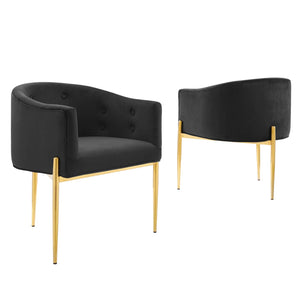 Savour Tufted Performance Velvet Accent Chairs - Set of 2 Black EEI-5415-BLK