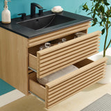 Modway Furniture Render 30" Wall-Mount Bathroom Vanity XRXT Oak Black EEI-5417-OAK-BLK