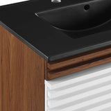 Modway Furniture Render 30" Wall-Mount Bathroom Vanity XRXT White Walnut Black EEI-5417-WHI-WAL-BLK