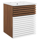 Modway Furniture Render 18" Wall-Mount Bathroom Vanity XRXT White Walnut White EEI-5419-WHI-WAL-WHI