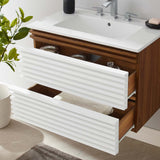 Modway Furniture Render 30" Wall-Mount Bathroom Vanity XRXT White Walnut White EEI-5421-WHI-WAL-WHI
