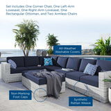 Convene 6-Piece Outdoor Patio Sectional Set Light Gray Navy EEI-5450-LGR-NAV