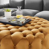 Amour Tufted Button Large Round Performance Velvet Ottoman Cognac EEI-5469-COG