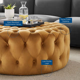 Amour Tufted Button Large Round Performance Velvet Ottoman Cognac EEI-5469-COG