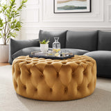 Amour Tufted Button Large Round Performance Velvet Ottoman Cognac EEI-5469-COG