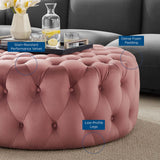 Amour Tufted Button Large Round Performance Velvet Ottoman Dusty Rose EEI-5469-DUS