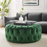 Amour Tufted Button Large Round Performance Velvet Ottoman Emerald EEI-5469-EME