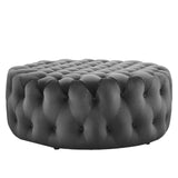 Amour Tufted Button Large Round Performance Velvet Ottoman Gray EEI-5469-GRY