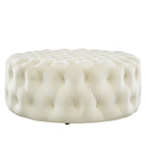 Amour Tufted Button Large Round Performance Velvet Ottoman Ivory EEI-5469-IVO