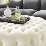 Amour Tufted Button Large Round Performance Velvet Ottoman Ivory EEI-5469-IVO