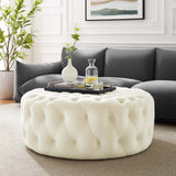 Amour Tufted Button Large Round Performance Velvet Ottoman Ivory EEI-5469-IVO