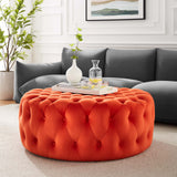 Amour Tufted Button Large Round Performance Velvet Ottoman Orange EEI-5469-ORA