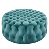 Amour Tufted Button Large Round Performance Velvet Ottoman Sea Blue EEI-5469-SEA