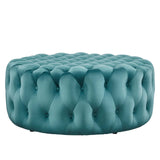 Amour Tufted Button Large Round Performance Velvet Ottoman Sea Blue EEI-5469-SEA