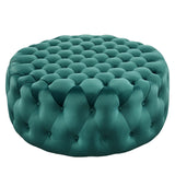 Amour Tufted Button Large Round Performance Velvet Ottoman Teal EEI-5469-TEA