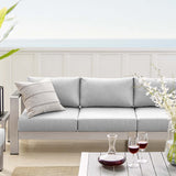 Shore Sunbrella® Fabric Outdoor Patio Aluminum 7 Piece Sectional Sofa Set Silver Gray EEI-5481-SLV-GRY-SET