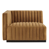 Modway Furniture Conjure Channel Tufted Performance Velvet Left-Arm Chair XRXT Black Cognac EEI-5490-BLK-COG