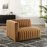 Modway Furniture Conjure Channel Tufted Performance Velvet Left-Arm Chair XRXT Black Cognac EEI-5490-BLK-COG