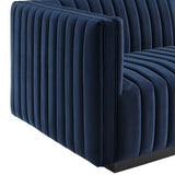 Modway Furniture Conjure Channel Tufted Performance Velvet Left-Arm Chair XRXT Black Midnight Blue EEI-5490-BLK-MID