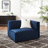 Modway Furniture Conjure Channel Tufted Performance Velvet Right-Arm Chair XRXT Black Midnight Blue EEI-5492-BLK-MID