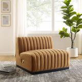 Modway Furniture Conjure Channel Tufted Performance Velvet Armless Chair XRXT Black Cognac EEI-5494-BLK-COG