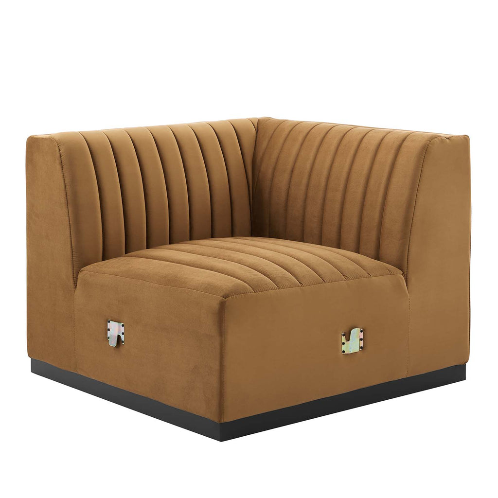 Modway Furniture Conjure Channel Tufted Performance Velvet Right Corner Chair XRXT Black Cognac EEI-5498-BLK-COG