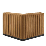 Modway Furniture Conjure Channel Tufted Performance Velvet Right Corner Chair XRXT Black Cognac EEI-5498-BLK-COG