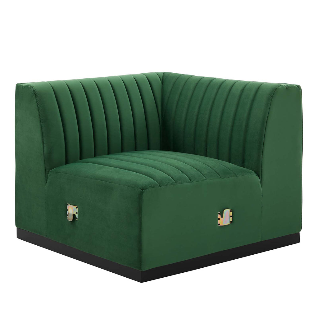 Modway Furniture Conjure Channel Tufted Performance Velvet Right Corner Chair XRXT Black Emerald EEI-5498-BLK-EME