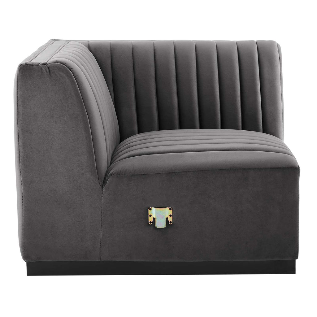 Modway Furniture Conjure Channel Tufted Performance Velvet Right Corner Chair XRXT Black Gray EEI-5498-BLK-GRY