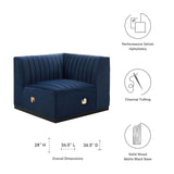 Modway Furniture Conjure Channel Tufted Performance Velvet Right Corner Chair XRXT Black Midnight Blue EEI-5498-BLK-MID