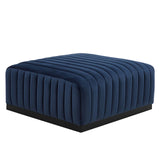 Modway Furniture Conjure Channel Tufted Performance Velvet Ottoman XRXT Black Midnight Blue EEI-5500-BLK-MID