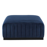 Modway Furniture Conjure Channel Tufted Performance Velvet Ottoman XRXT Black Midnight Blue EEI-5500-BLK-MID