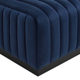 Modway Furniture Conjure Channel Tufted Performance Velvet Ottoman XRXT Black Midnight Blue EEI-5500-BLK-MID