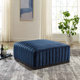 Modway Furniture Conjure Channel Tufted Performance Velvet Ottoman XRXT Black Midnight Blue EEI-5500-BLK-MID